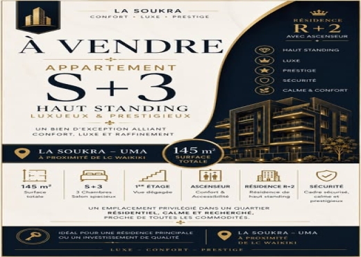À VENDRE – Appartement S+3 Haut Standing